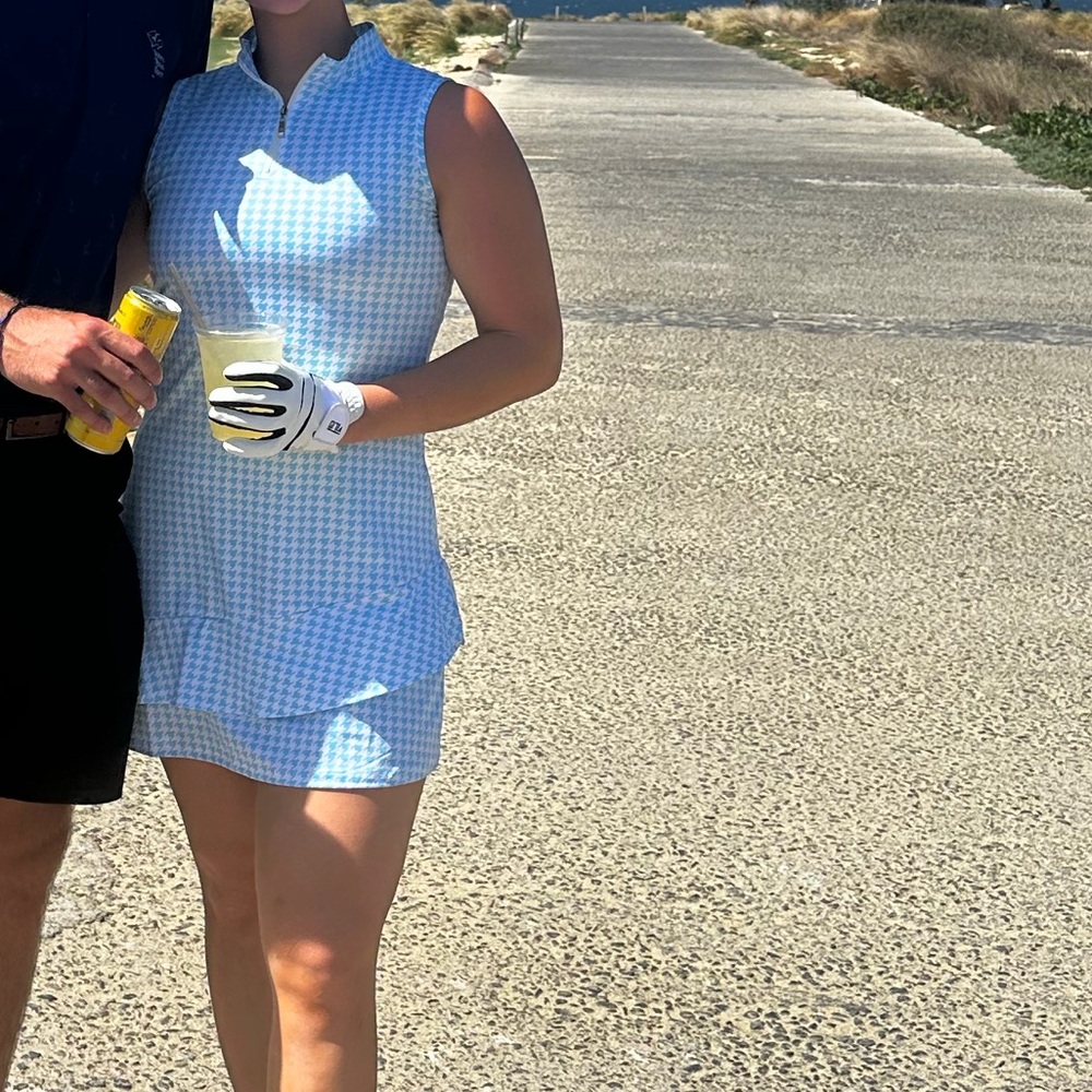 Blue and White Checkered Sleeveless Dress